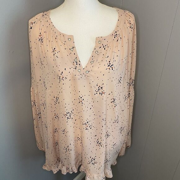 a.n.a Blush Pink Long Sleeve Ruffle Blouse Size XL - Picture 2 of 10